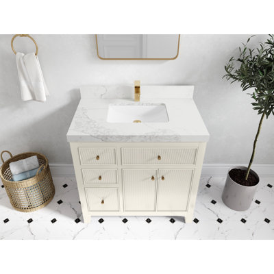 Sonoma 36 In. W X 22 In. D Center Sink Bathroom Vanity In Alabaster With 2 In. Quartz