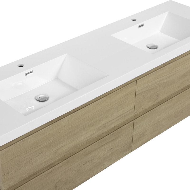 Meuble-lavabo de salle de bain avec 4 tiroirs à fermeture en douceur, Chêne