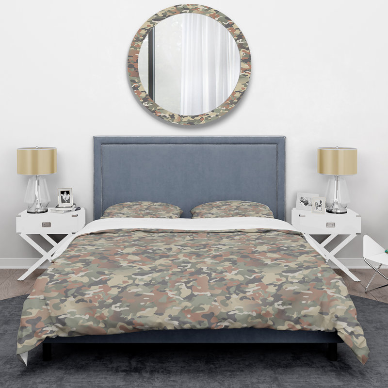 Ensemble de housse de couette en microfibre brun / vert / gris 3 pièces, Housse de couette pour grand lit et 2 taies décor