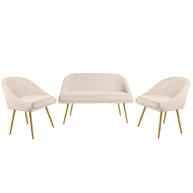 Ensemble de salon 3 pièces Tessi, Velours beige