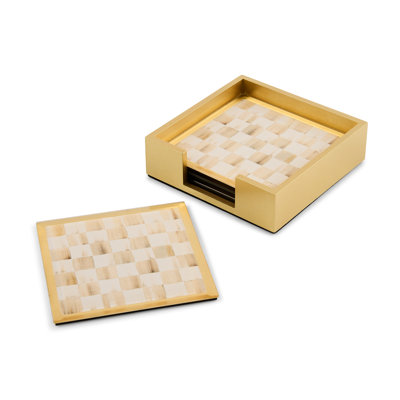 Mocha Check Glass Coasters