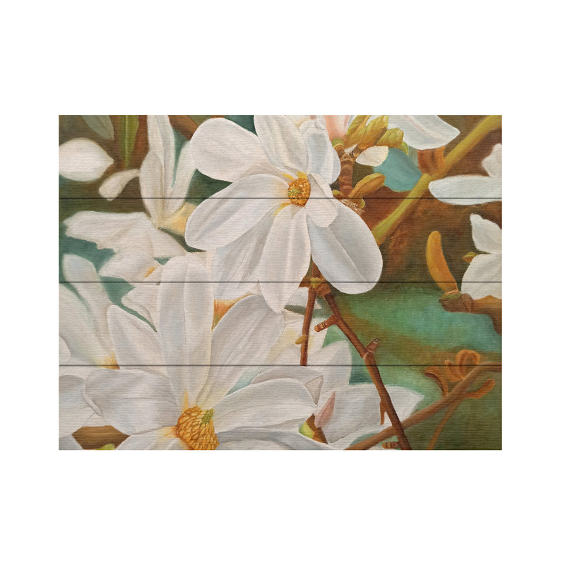 Angeles M. Pomata Magnolias Wood Slat Art, H 12 po x l 16 po