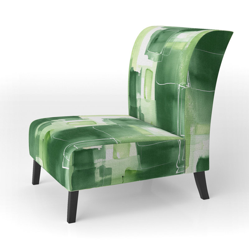 Glam Dancing Shape I - Upholstered Modern Accent Slipper Chair, Green Polyester Blend