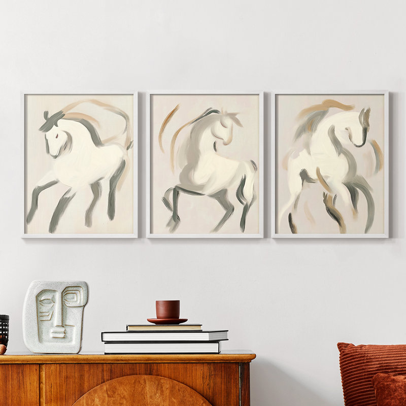 Equine  Series  CXVI  -Set Of 3 Framed Giclee Prints -Ready to Hang, 28" H x 22" W, White