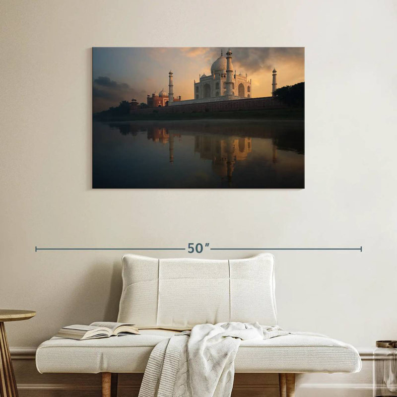 Rivière Adella Yamuna derrière le Taj Mahal, H 26 po x l 39 po