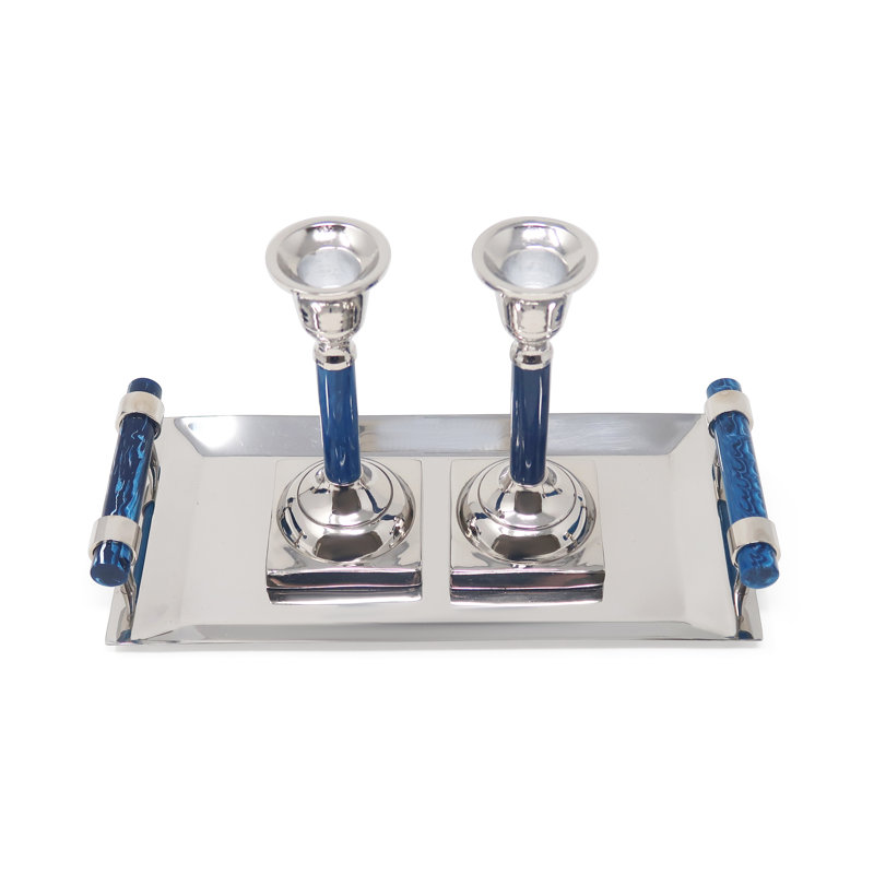 Candlestick Set With Tray (Available In Multiple Colors Options), Blue