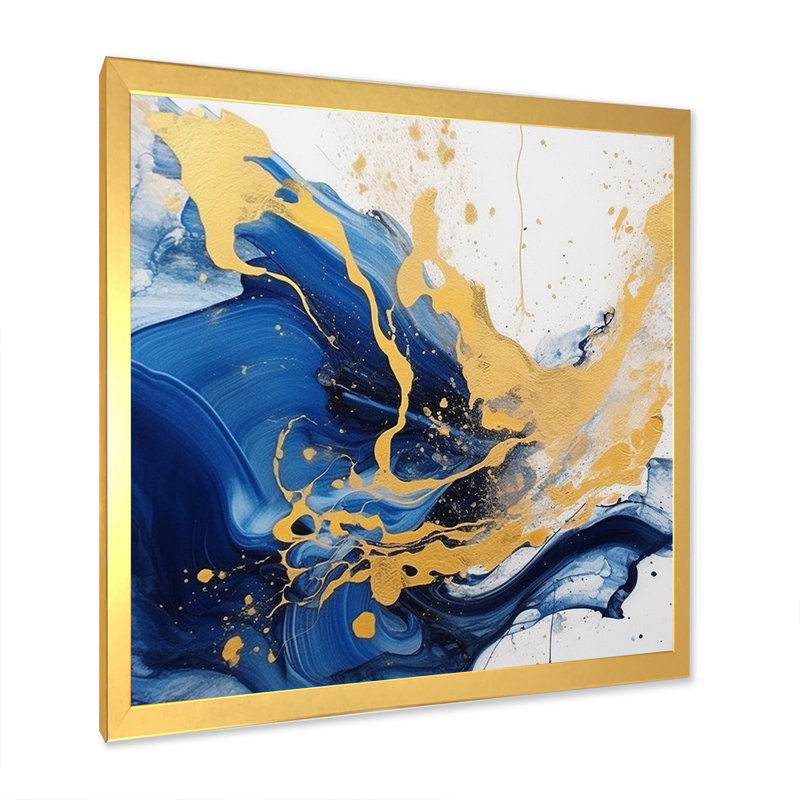 «Dark Blue And Gold Strokes III», reproduction d'art sur toile, H 24 po x l 24 po x P 1 po, Cadre doré à une seule photo