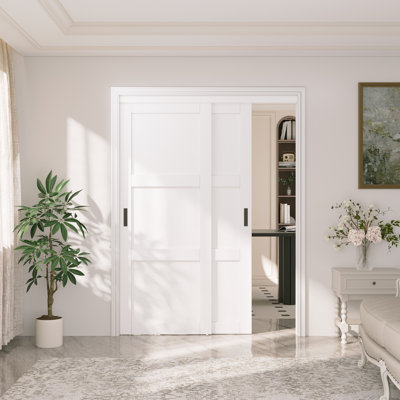 3-Panel White MDF Sliding Closet Door, Pre-Assembled with Handles & Complete Hardware