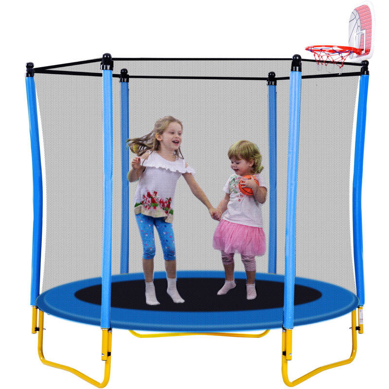 Creationstry Round Backyard Trampoline, Blue/Yellow, Blue