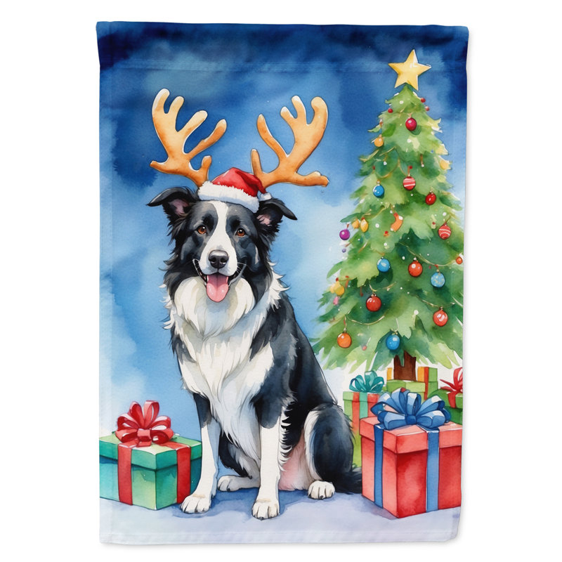 Drapeau de Noël maison de renne, Border Collie