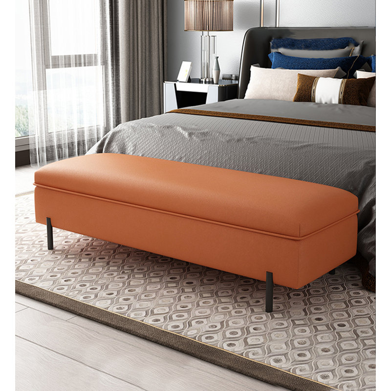 Repose-pieds léger en cuir microfibre rectangulaire luxueux avec rangement, Orange