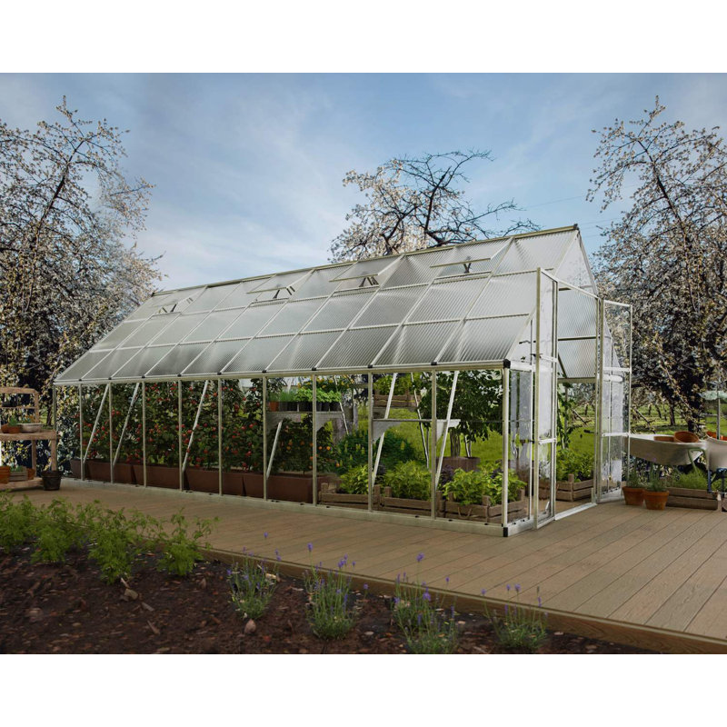 Palram - Canopia Balance 10' W x 20' D Walk-In Hobby Polycarbonate Aluminum Frame Greenhouse Kit with Roof Vents - Silver