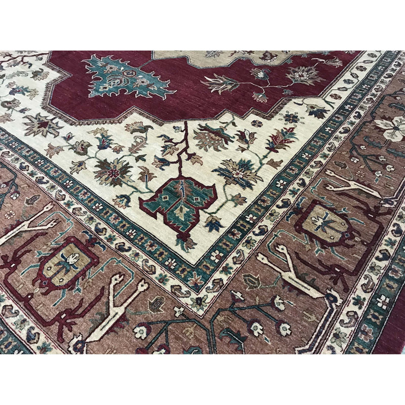 Tapis rouge et ivoire noué à la main de haute qualité