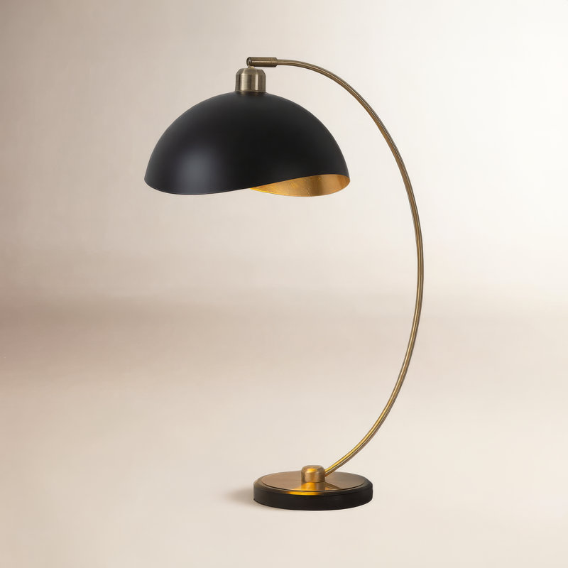Luna Bella Table Lamp - 28", Weathered Brass, Matte Black/Gold-Leaf Shade, Marble Base, Dimmer Switch, Weathered Brass, Black