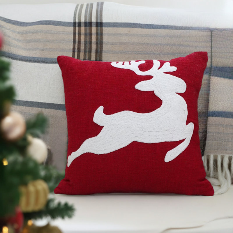Christmas Pillow Embroidered Cotton Blend Throw Pillow