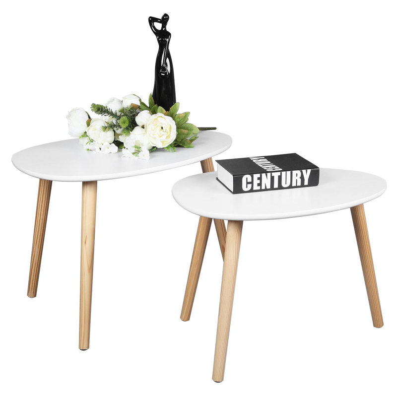 Table basse gigogne 3 pieds Dacian, Naturel, Blanc
