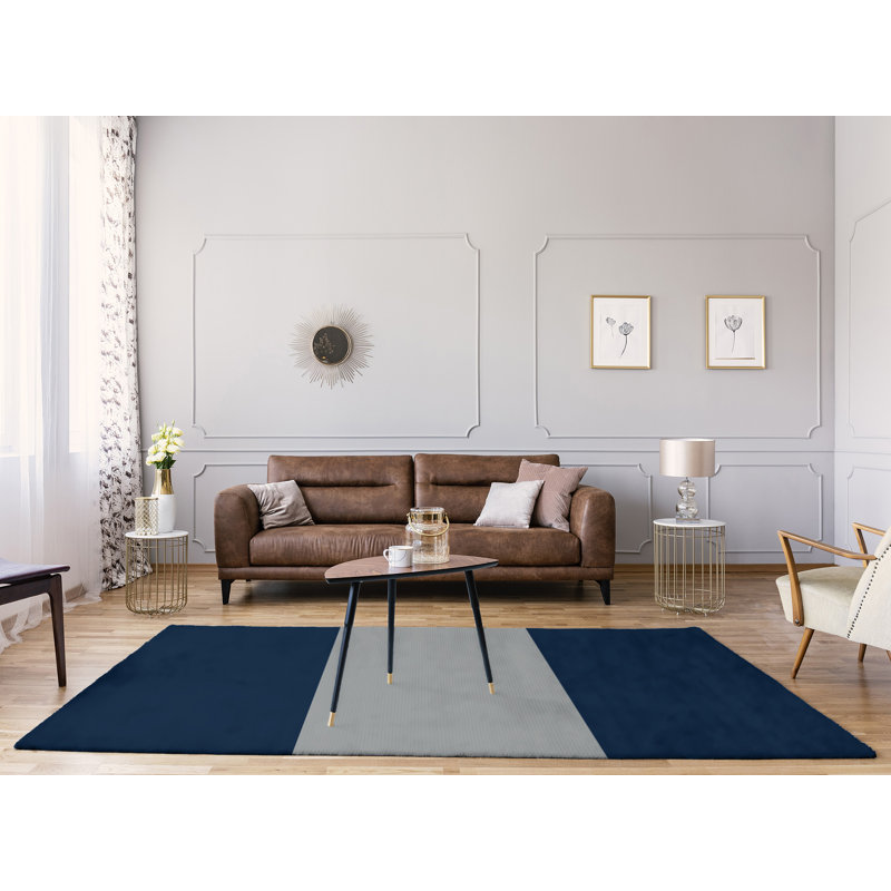 Tapis à rayures bleu/gris, Rectangle 9 pi x 12 pi
