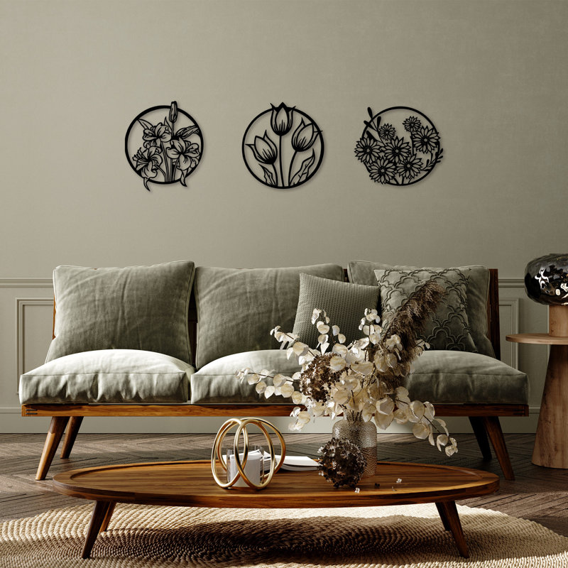 Elegant Decorative Metal Wall Accessory Set (3 Pieces), Black, 11.8 x 13.4 inches | 100% Metal Construction, Thickness: 0.06 inches | Perfect for Home Décor, Stylish and Durable Design, Easy to Hang