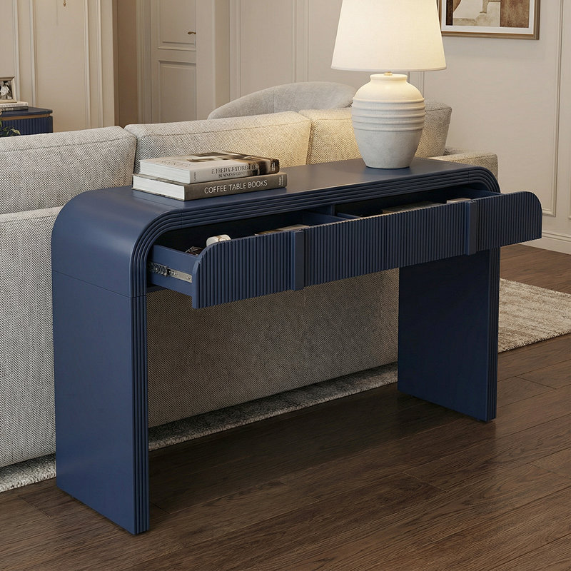 Codel Entry Console Table with Fluted Drawers, Blue