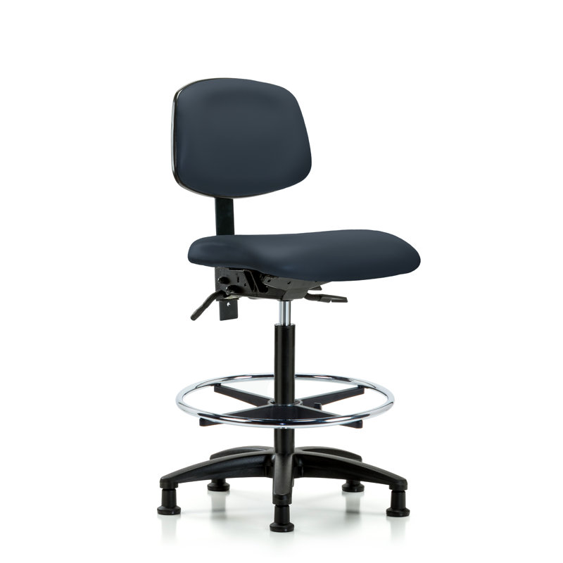 Barbosa Vinyl Drafting Chair, Glides, Imperial Blue, Included