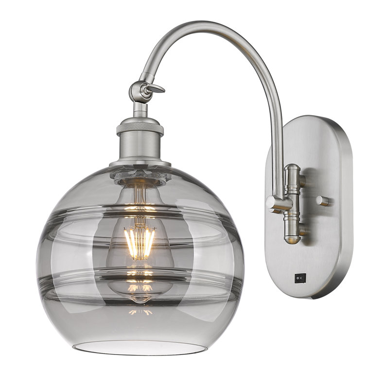 Chartoff Steel Armed Sconce, Light Smoke, Brushed Satin Nickel