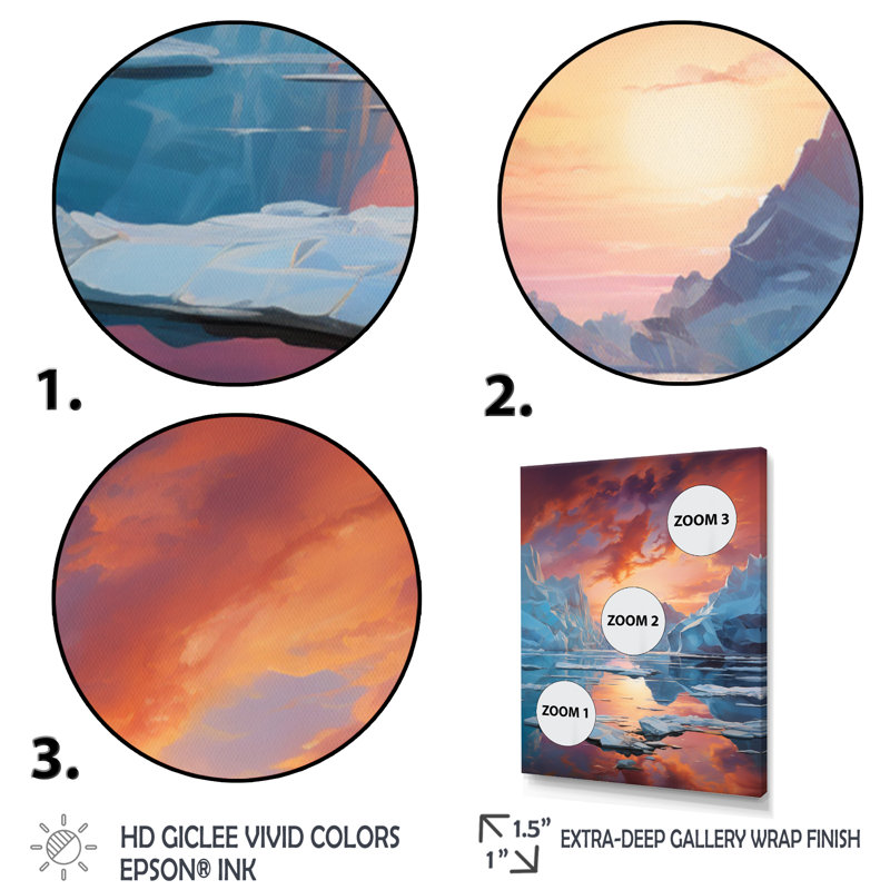 Symphonie glaciaire corail orange Iceberg I - impression, H 20 po x l 12 po x P 1 po, Cadre naturel flottant