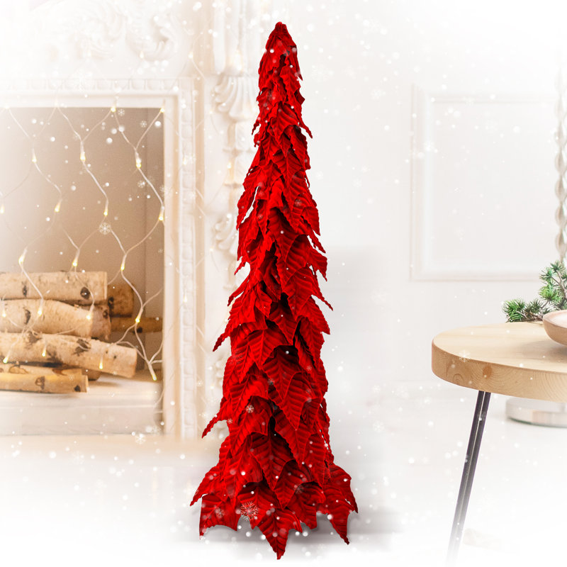Arbre à cône velours poinsettia, 27", Rouge