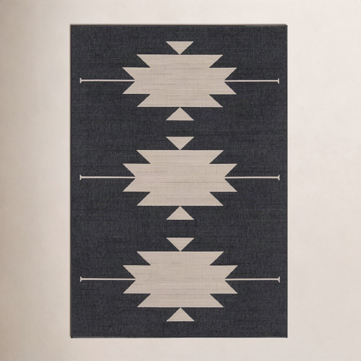 Genesis Charcoal Cream Southwestern Outdoor Rug, Rectangle 6'7" x 9'6"