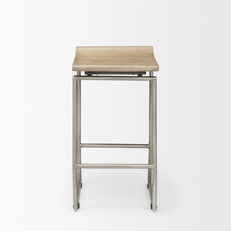 Tabouret de bar et de bar en bois de manguier massif Barlow, Argent / Naturel