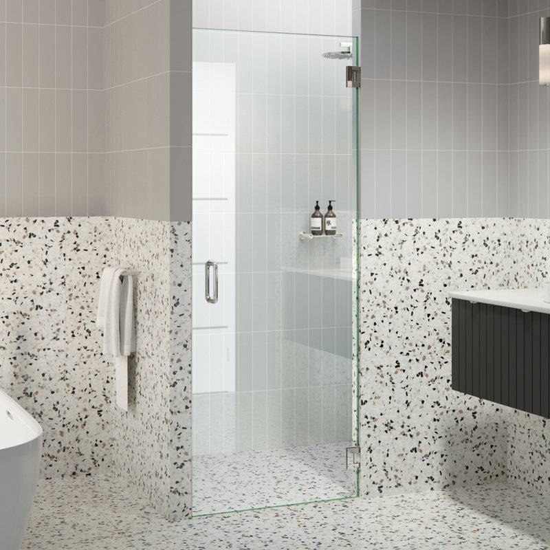 Albedo 27 in. x 78 in. Fully Frameless Hinge Shower Door, Polished Nickel