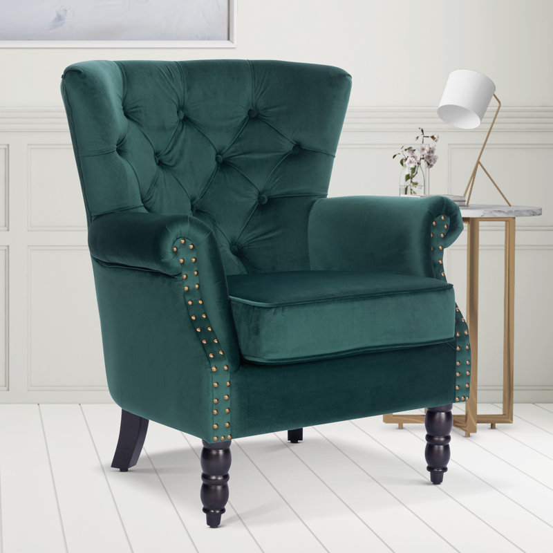 Liana Harmonsburg Accent Wingback Chair, Emerald Green