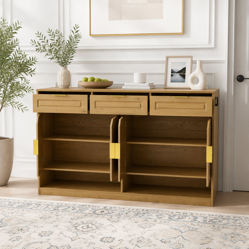 59.1" Multi-Functional Storage Buffet with Adjustable Shelf and Open Storage