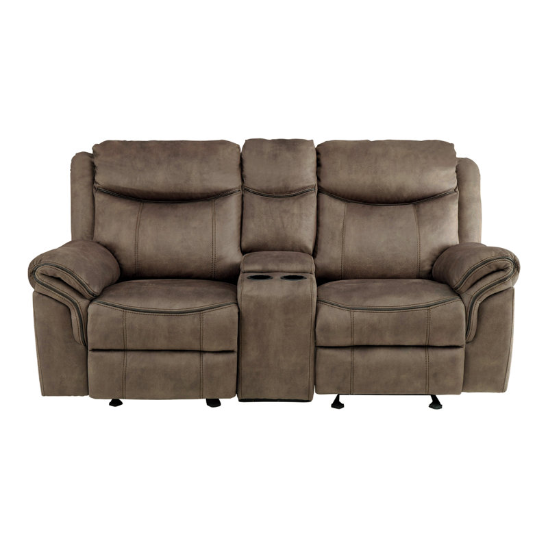 Bayshore 80" Modern & Contemporary Double Glider Reclining Loveseat - Faux leather Loveseat Integrated Center Console and Gentle Gliding Motion