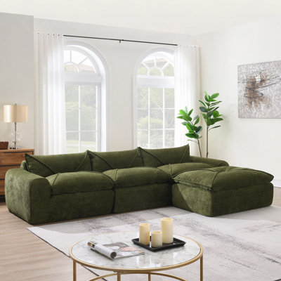 116" Fully Compressed Sofa With High Density Foam, Integrated Backrest&Seat Cushion, Decorative Edging, Legless Design Without Frame, No Assembly Required, Free Combination, Particle Chenille