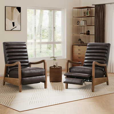 Ilaan 26" Classic Faux Leather Manual Push Back Recliner With Parawood Base (Set Of 2)