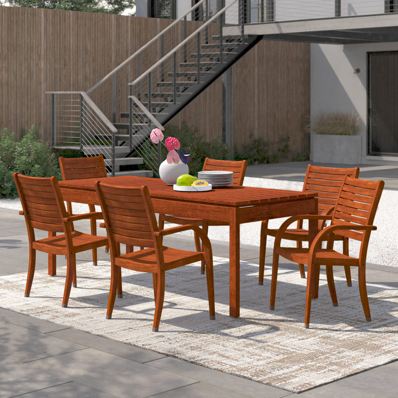 Anautica 6 - Person Wood Patio Dining Set with Rectangular Table