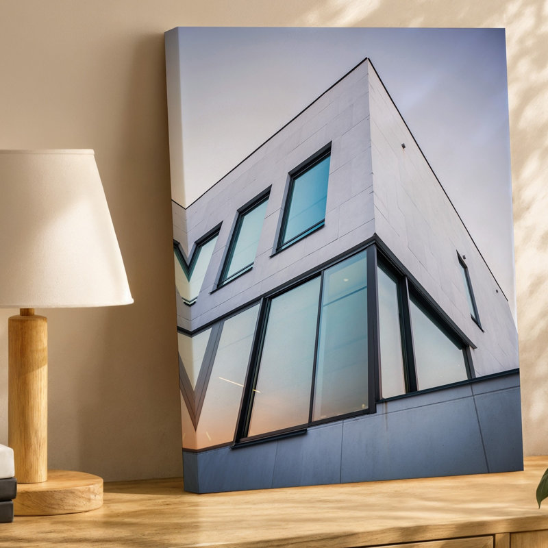 Toile, une structure architecturale moderne capturée à partir d'un art mural soulignant les lignes angulaires nettes d'une pierre blanche épurée