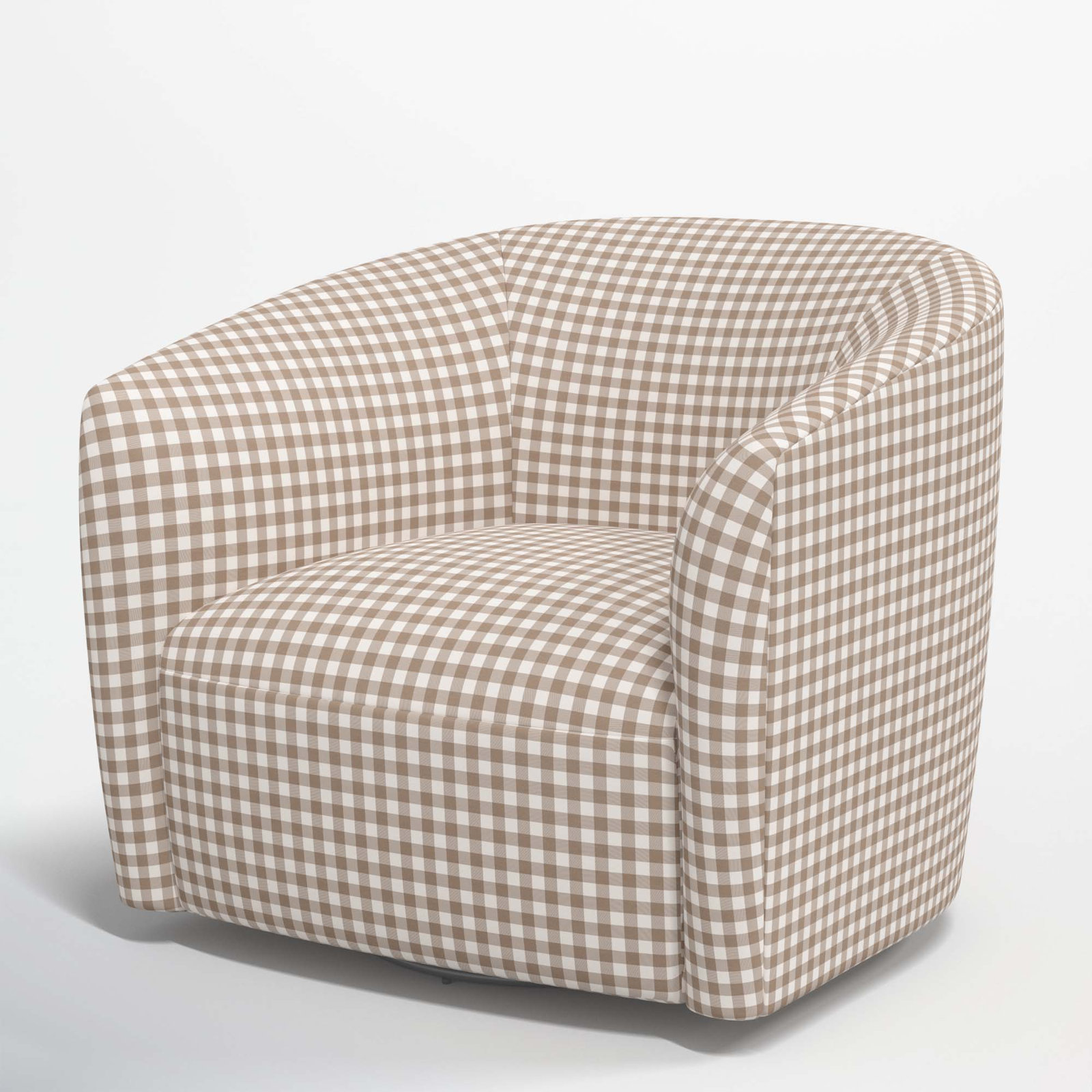 Marita Upholstered Swivel Barrel Chair, Classic Gingham Tan