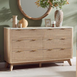 Sladen Fluted Design 6-Drawers Dresser Organizer, Wood Wide Chest of Drawers