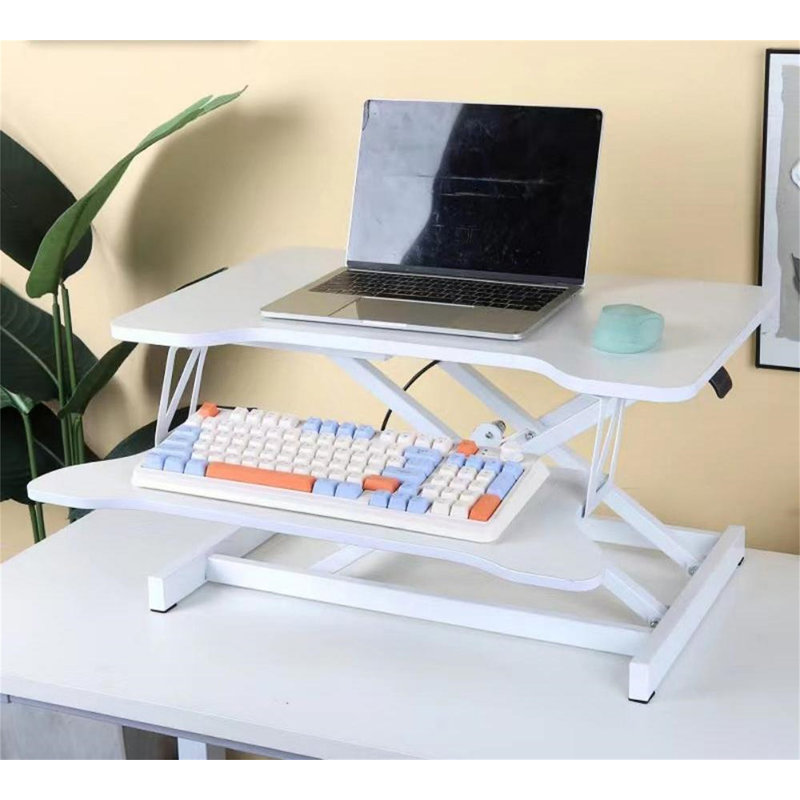 32 Inch Desk Converter, Height Adjustable Sit To Stand Riser, Dual Monitor And Laptop Workstation With Wide Keyboard Tray