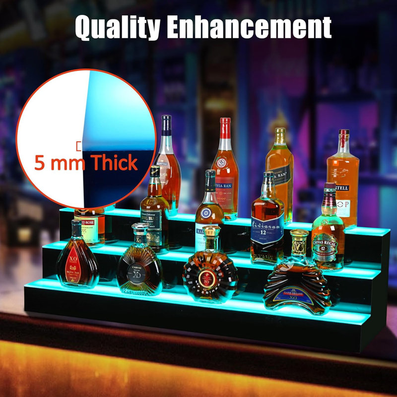 LED Liquor Bottle Display Shelf, Bottle Display Shelf Bar Shelves with Remote & App Control, 16 Colours, 4 Music Modes