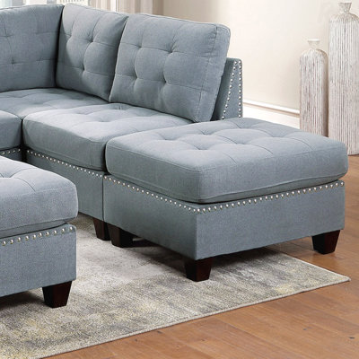 1-Piece Gray Tufted Armless Chair with Nailhead Trim