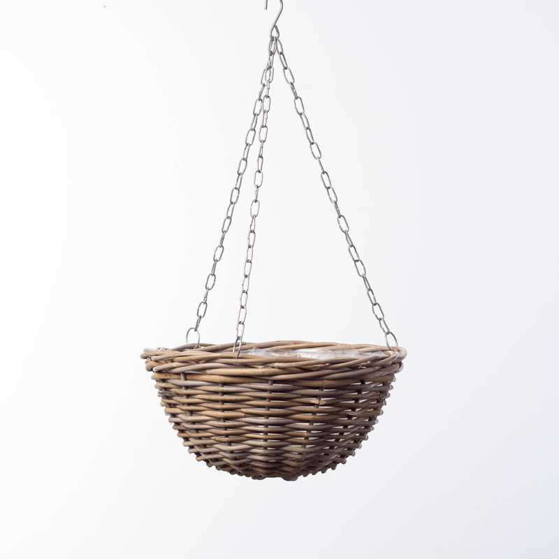 Large Natural Rattan Hanging Planter with Liner