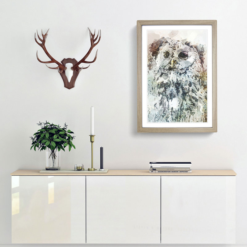 Tawny Owl in Abstract - Framed Print, 65cm H x 48cm W x 2cm D, Oak Framed