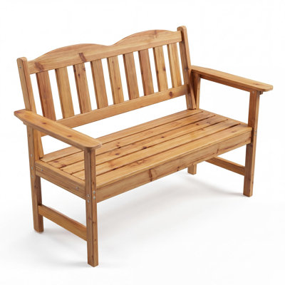 Banc de jardin 2 places pour l'extérieur, banc de courbure à dossier à lattes courbé avec accoudoirs larges, banc en bois résistant aux intempéries pour porche de jardin