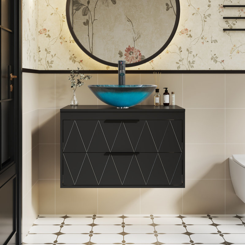 Sharee 30" Modern Wall Mounted Single Bathroom Vanity Base Only, Vessel Sink not Included, Black