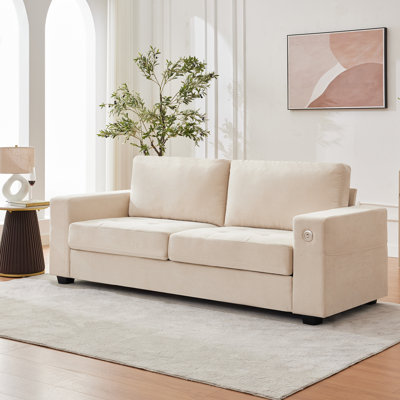 Modern 89" Chenille 2-Seater Sofa, Deep Seat Loveseat with USB-C Charging, Removable Cushions & Side Pocket for Small Spaces, Beige