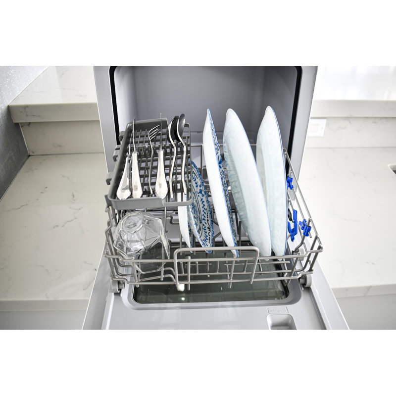 RCA White Compact Countertop Dishwasher with Built-In Water Tank