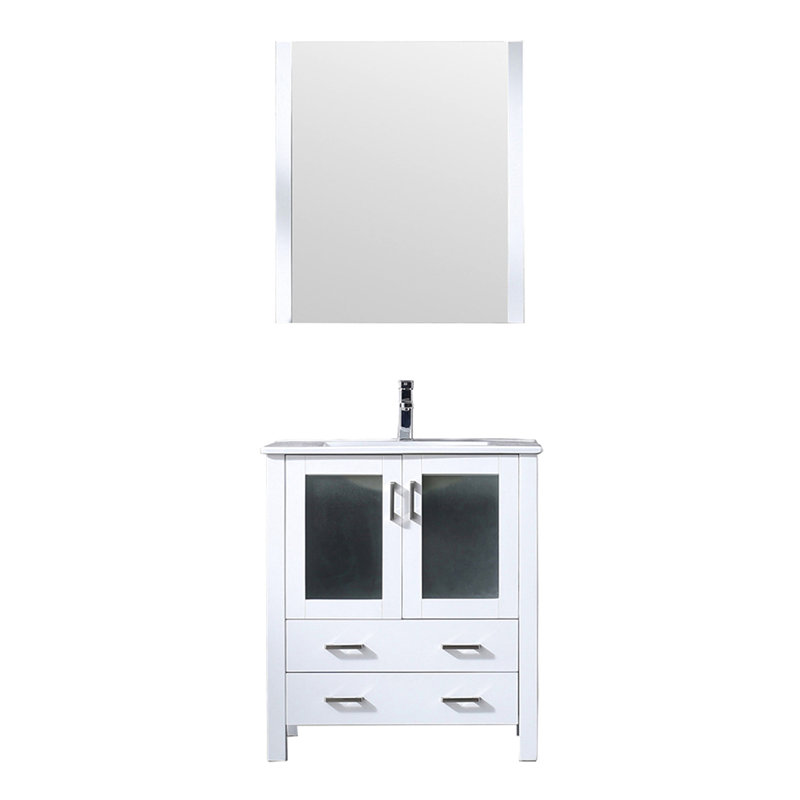Meuble-lavabo blanc en céramique avec robinet et miroir l 28 po x H 32 po
