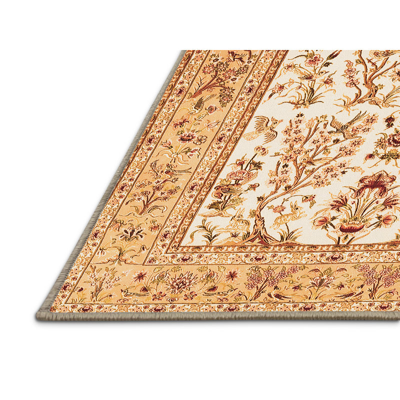 Tapis orange / ivoire en polyester tissé à la machine Emerzon, Rectangle 3 pi x 5 pi